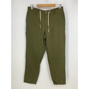 Mango MNG Man Sustainable Men's 30 x 26.5 Olive Green Linen Casual Cropped Pants